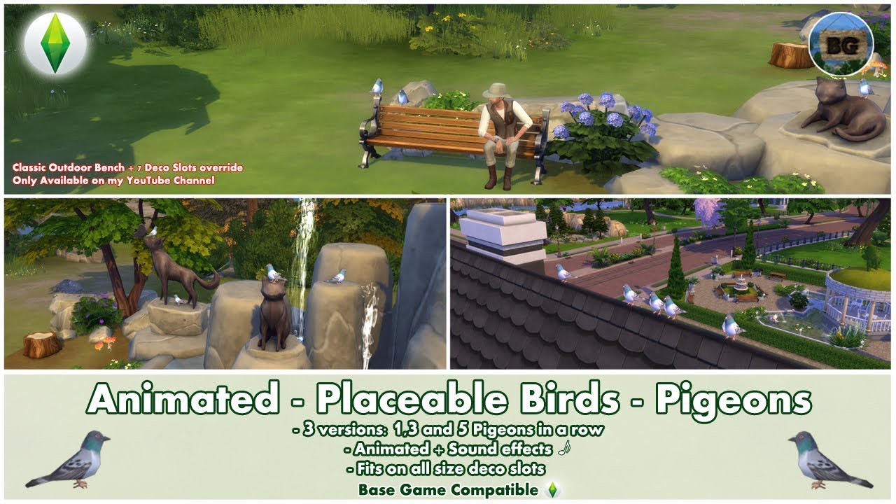 Bakies The Sims 4 Custom Content: Animated - Placeable Birds - Pigeons 🕊️