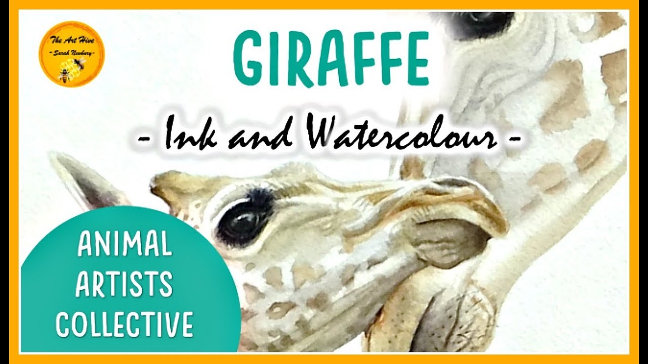 Animal Artists Collective- UNGULATES: Giraffe ink and watercolour painting JULY 2019