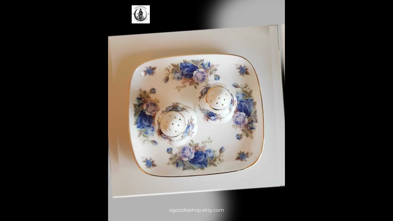 Royal Albert Moonlight Rose Salt and Pepper Set &ndash; English Porcelain, Blue Floral, Vintage Tableware