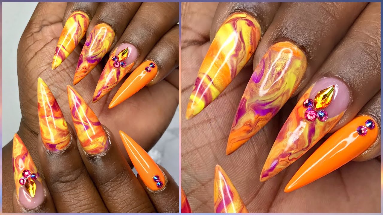 Easy Gel Polish Marble | Summer Nail Art Design | Après Gel-X Long Stiletto Nails