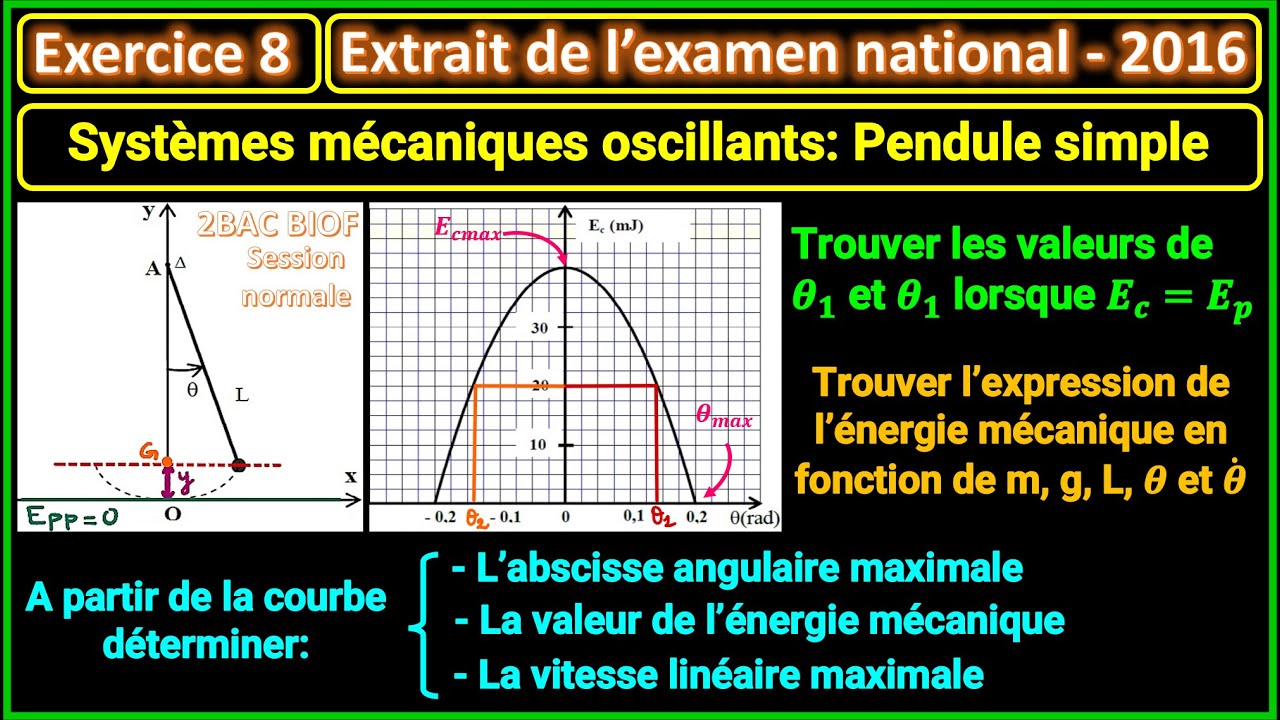 Exercice 8: Systèmes mécaniques oscillants || Pendule simple (Examen national 2016) || 2BAC