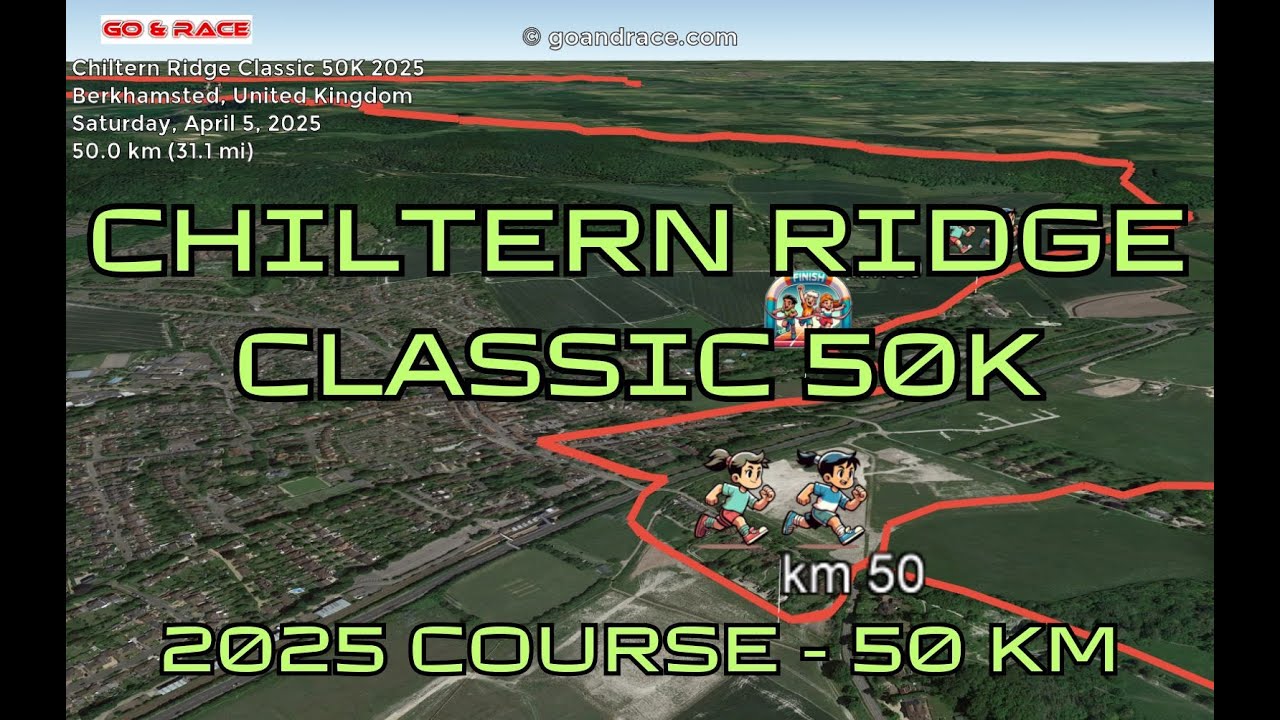 Chiltern Ridge Classic 50K 2025: fly over the 50 km course! Video of the race path.