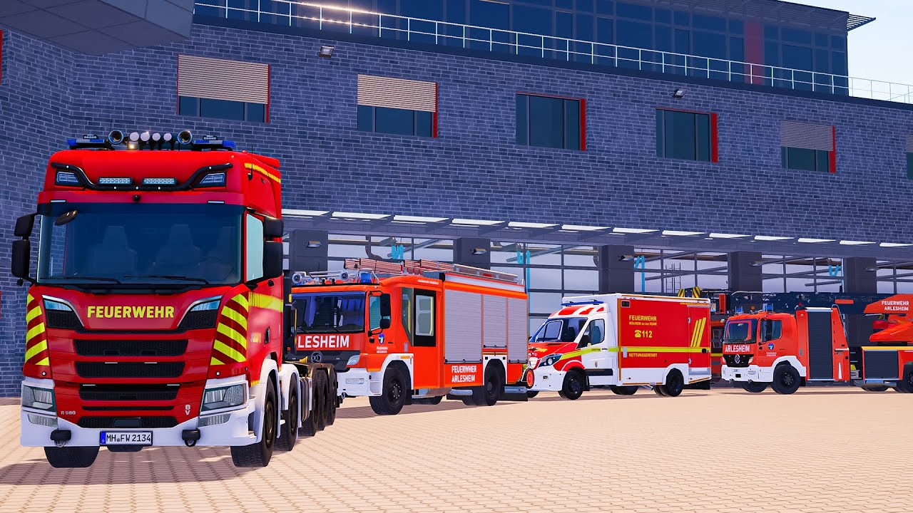 Emergency Call 112 - Arlesheim New Skins Ambulance and Firefighter Responding! 4K