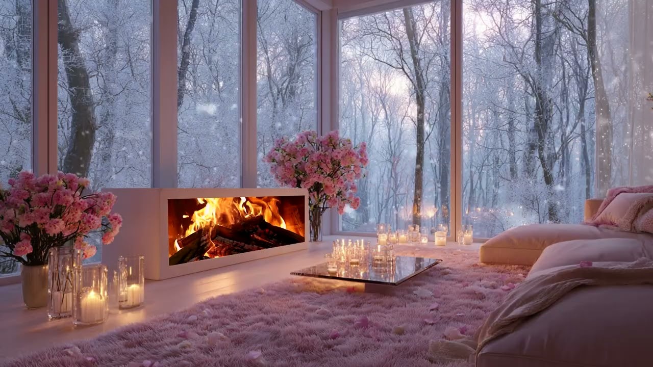 Heavy Snow Wind with Burning Fireplace 🔥 Natural White Noise for Deep Sleep Therapy