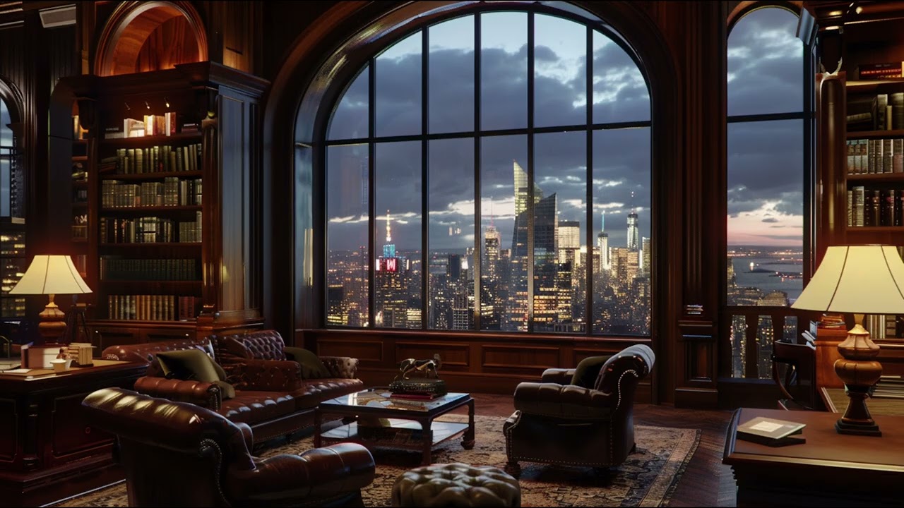 3 Hour Silent Skyline View NYC Penthouse at Dusk | Luxury Study & Reading Ambience