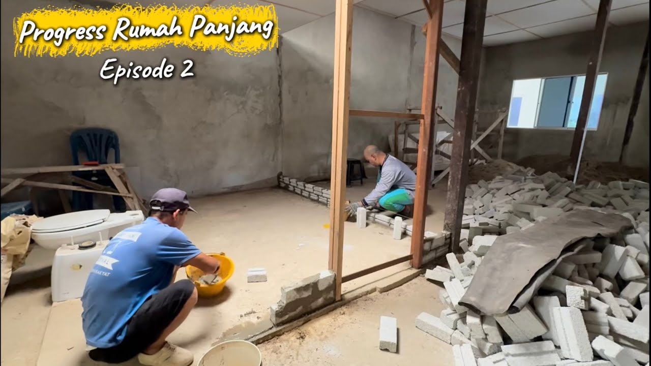 Ep2. Progress rumah panjang. Pasang frame pintu bilik dan susun dinding bata