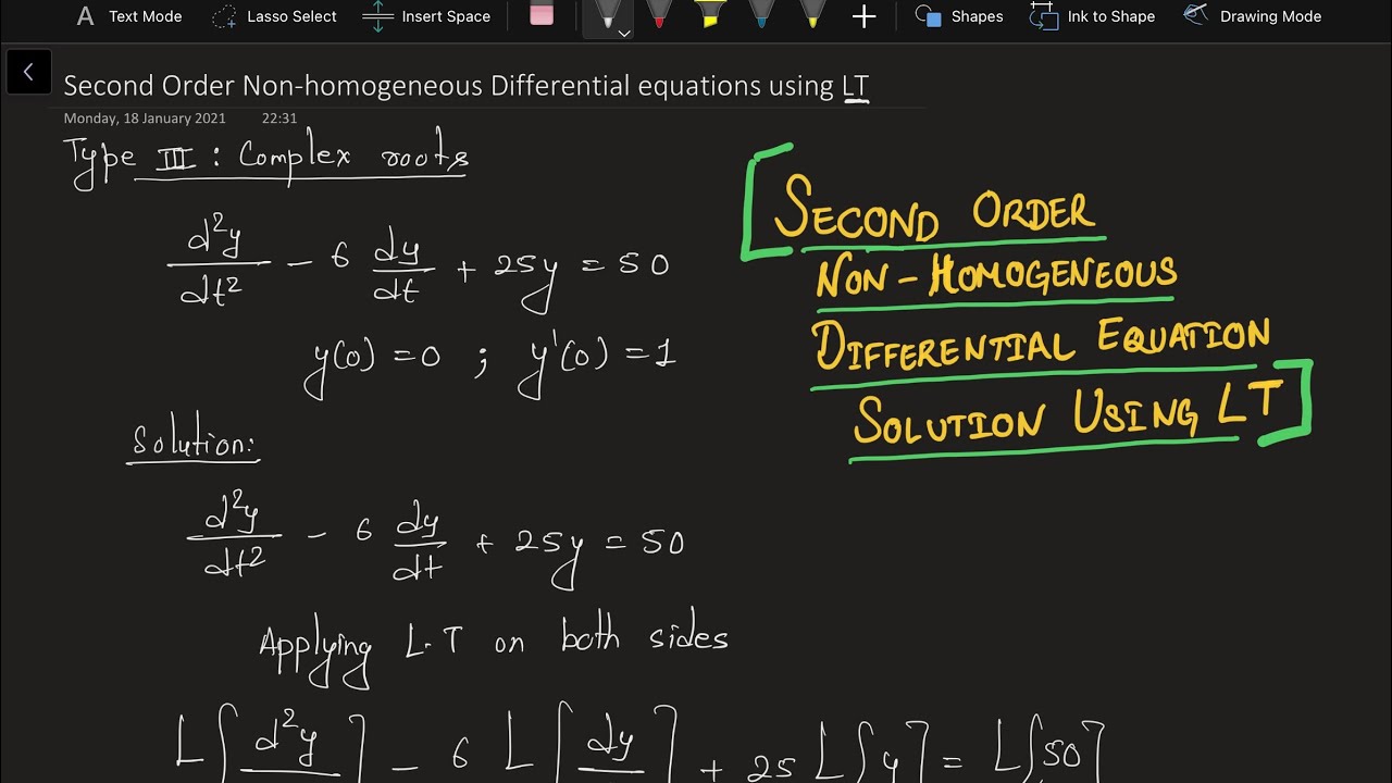 2nd Order Non homogeneous Differential Equation Solution using Laplace Transform - Complex Roots