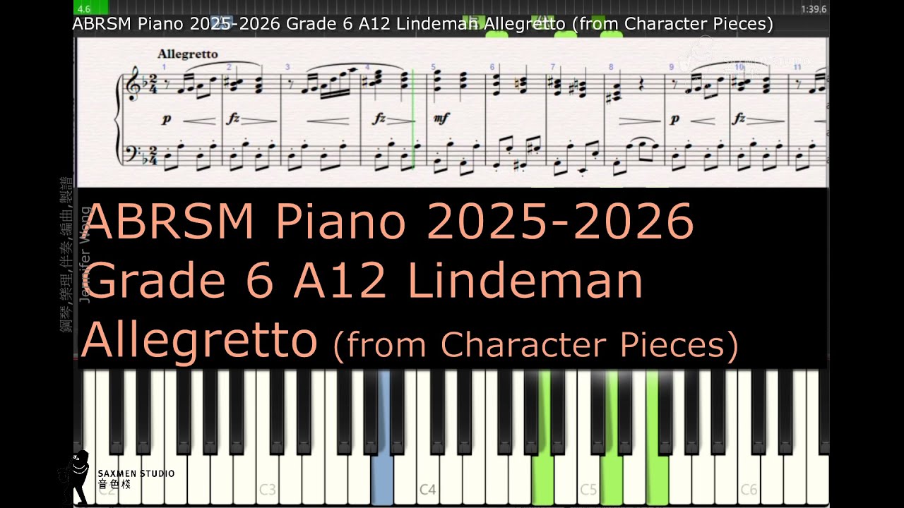 ABRSM Piano 2025 2026 Grade 6 A12 Lindeman Allegretto from Character Pieces