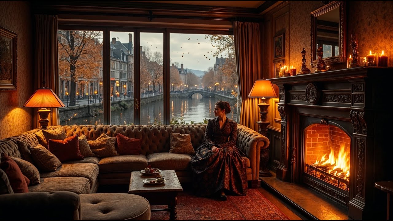 LIVE 3 HRS — 4K Victorian Fireplace Sound | River View at Dusk • Ambience for Study & Focus