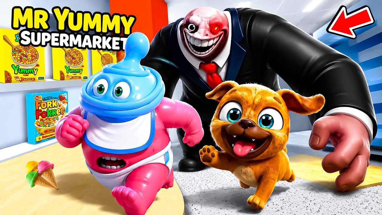 Binky Drinky & Chompy Chasey Plays: ROBLOX - Escape Mr Yummy Supermarket Obby in Roblox!!!