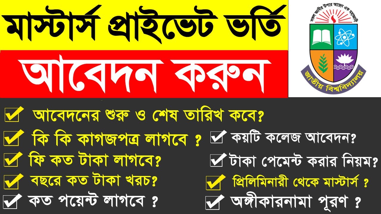 মাস্টার্স প্রাইভেট ভর্তি আবেদন নিয়ম 2025 | Masters Private Admission Online Apply 2025 | NU Masters