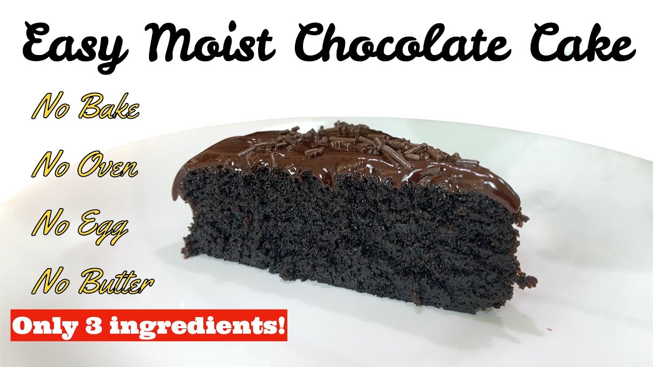 3 INGREDIENTS NO BAKE MOIST CHOCOLATE CAKE | NO OVEN CAKE RECIPE