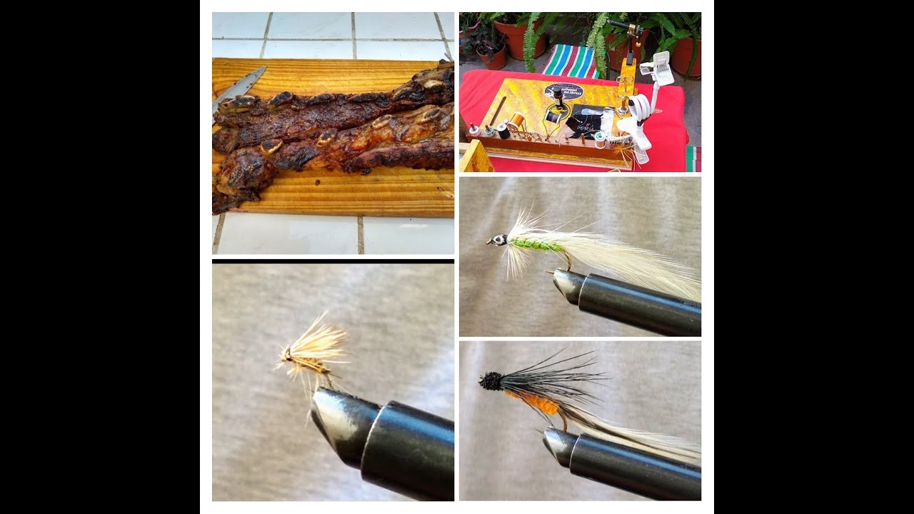 Pesca de truchas - Atado de moscas y asado (flytying)