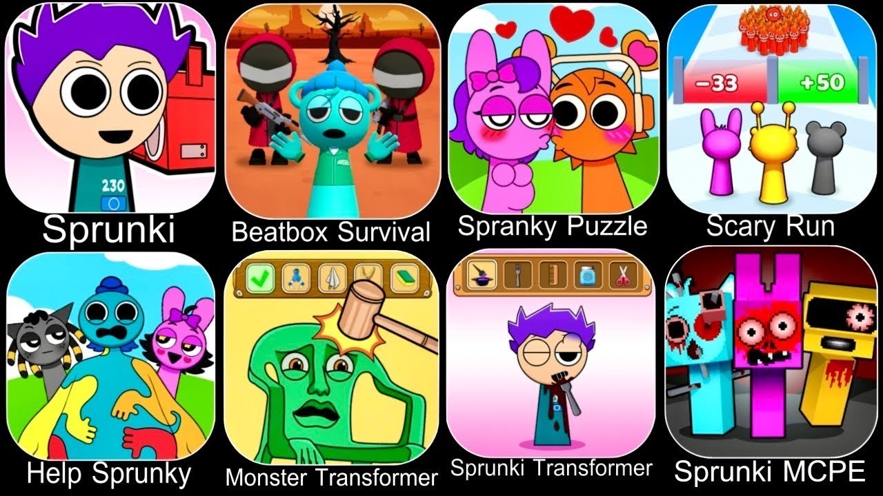 Spranky Survival, Beat Duet, Scary Run, SprankyTransformer, Sprunky Run, Spranky Role SwapPuzzle 