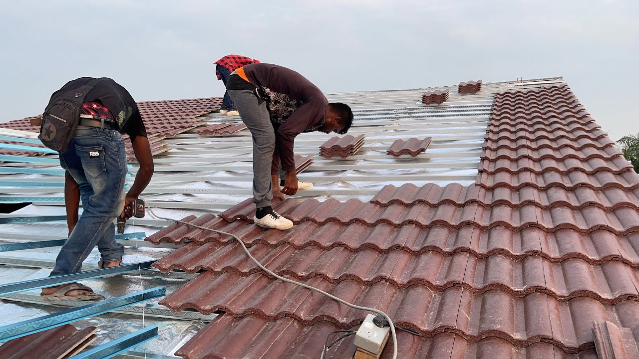 Construction - Cement Roof Tiles Installation Process | Steel Roof Truss & Batten Installation
