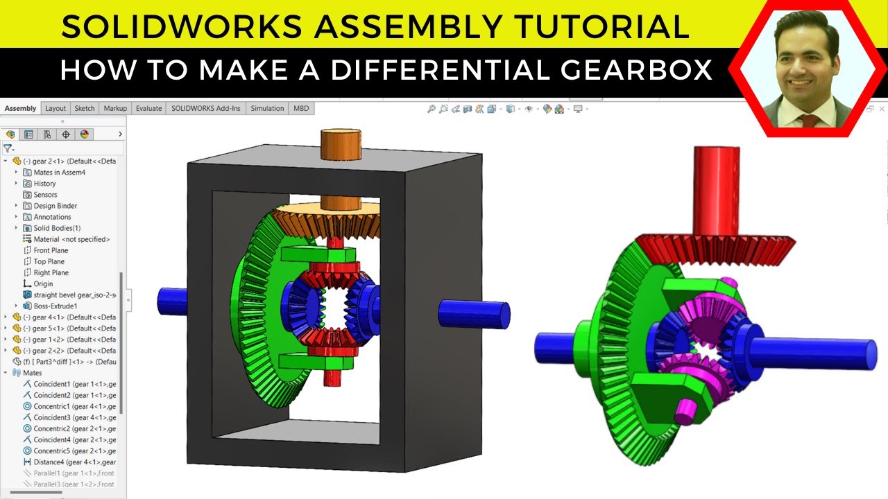 SolidWorks Tutorial: Design & Assemble a Differential Gearbox | Step-by-Step Guide