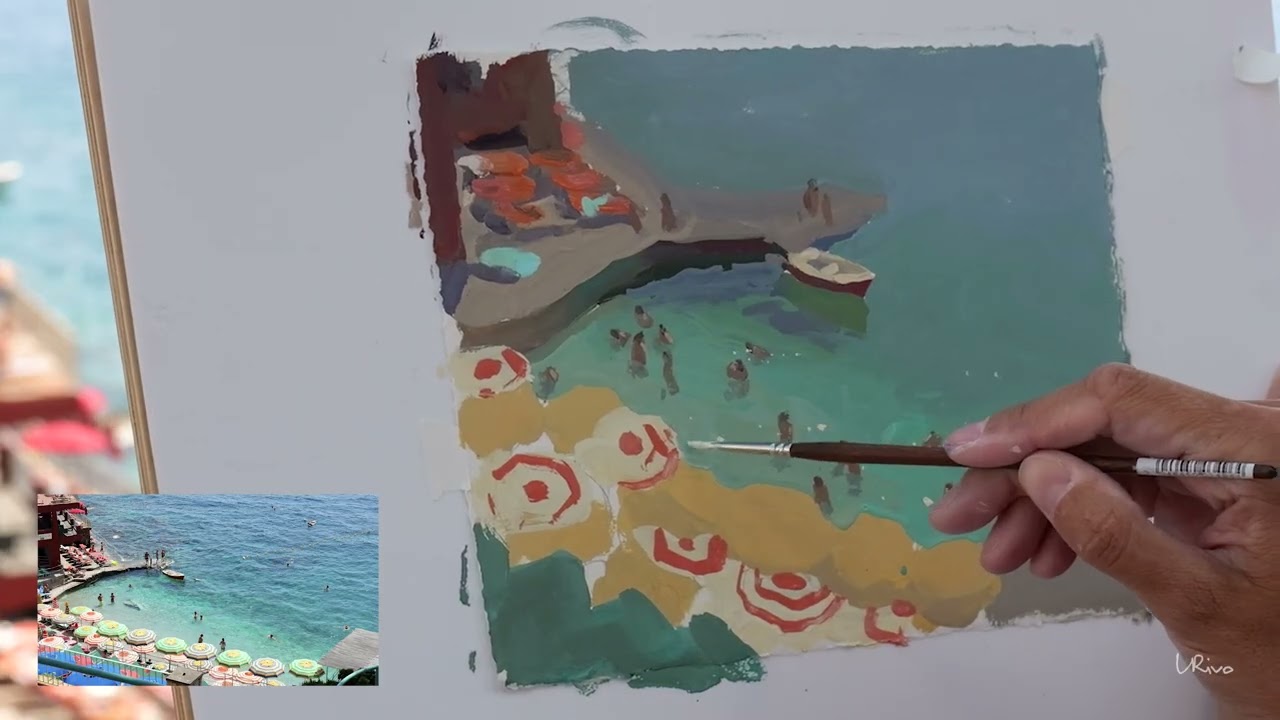 Bagno Internazionalle beach - Gouache Demo Painting by Lena Rivo