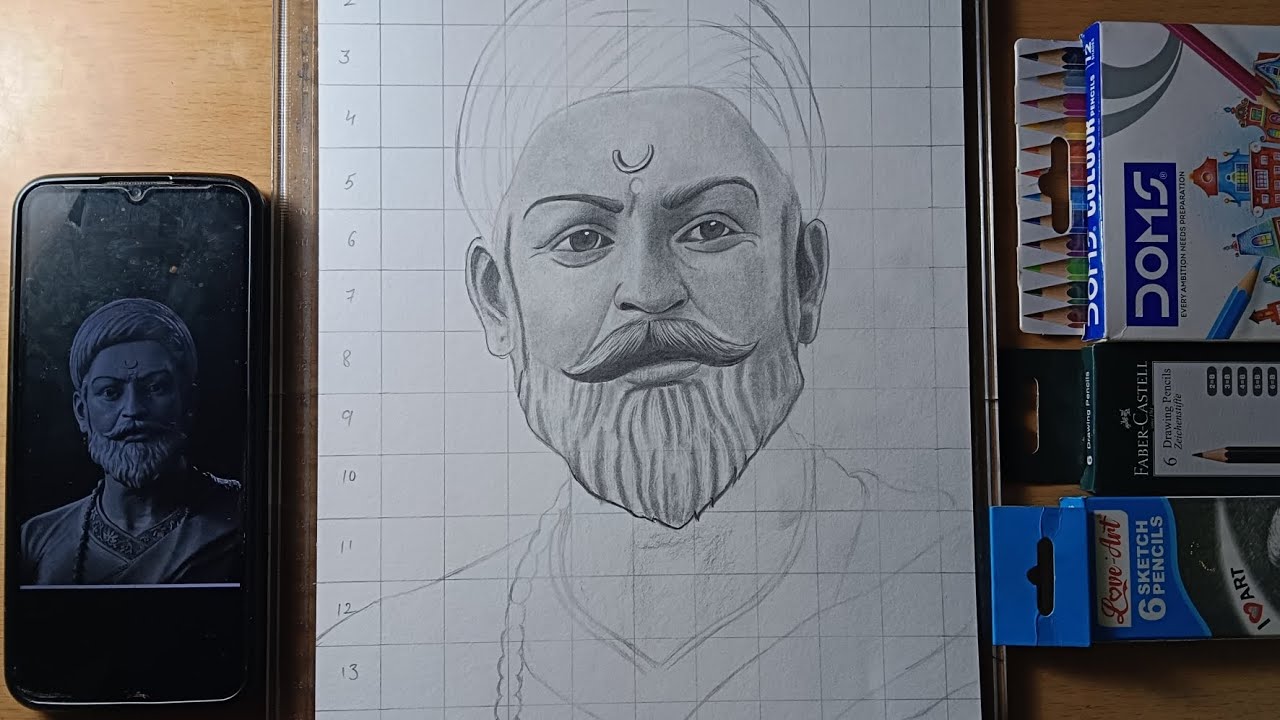 Sketch of Chhatrapati Shivaji Maharaj step by step tutorial part-2.