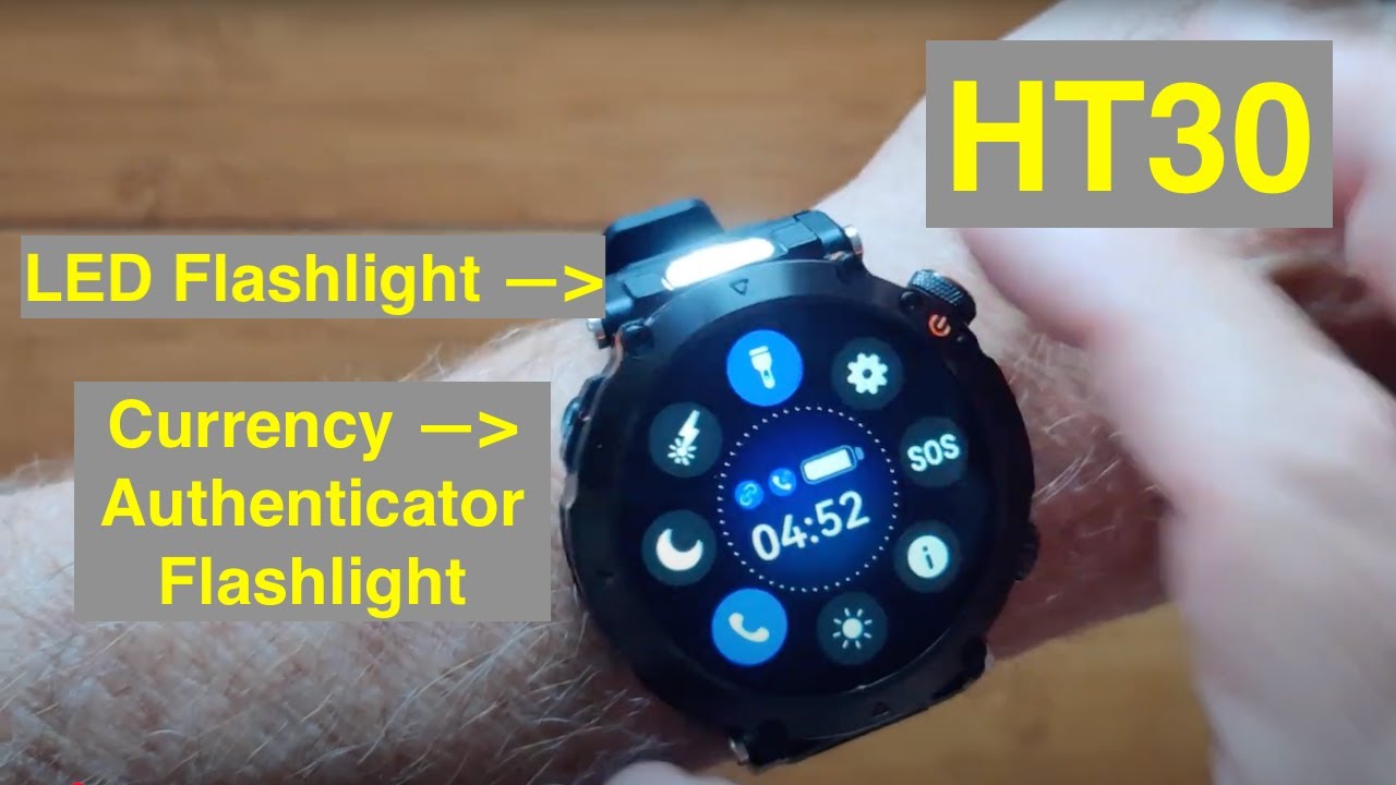 HT30 BT Call IP68 1.7” screen Compass Smartwatch with TWO Integrated Flashlights: Unbox & 1st Look