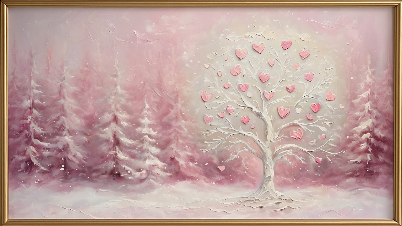 Winter Valentine’s Day Heart Tree Art Screensaver in 4K | Free Romantic Snowy TV Display