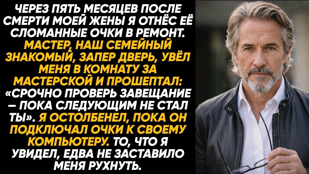 Отнёс очки покойной жены в ремонт. Мастер шепнул: «Проверь завещание — ты следующий» — и я онемел!!!