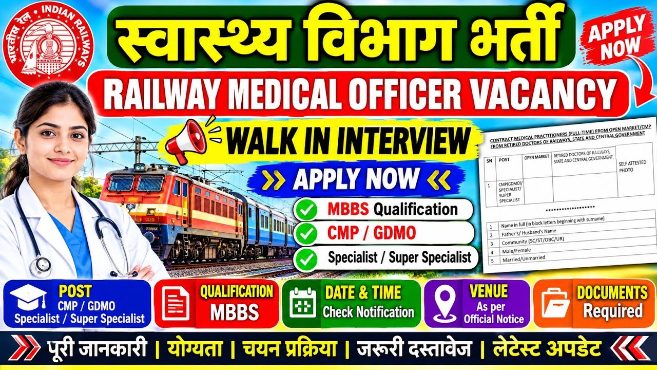 Railway Medical Officer Vacancy 2026 | Health Dept Doctors Bharti | Walk-in Interview | Verification