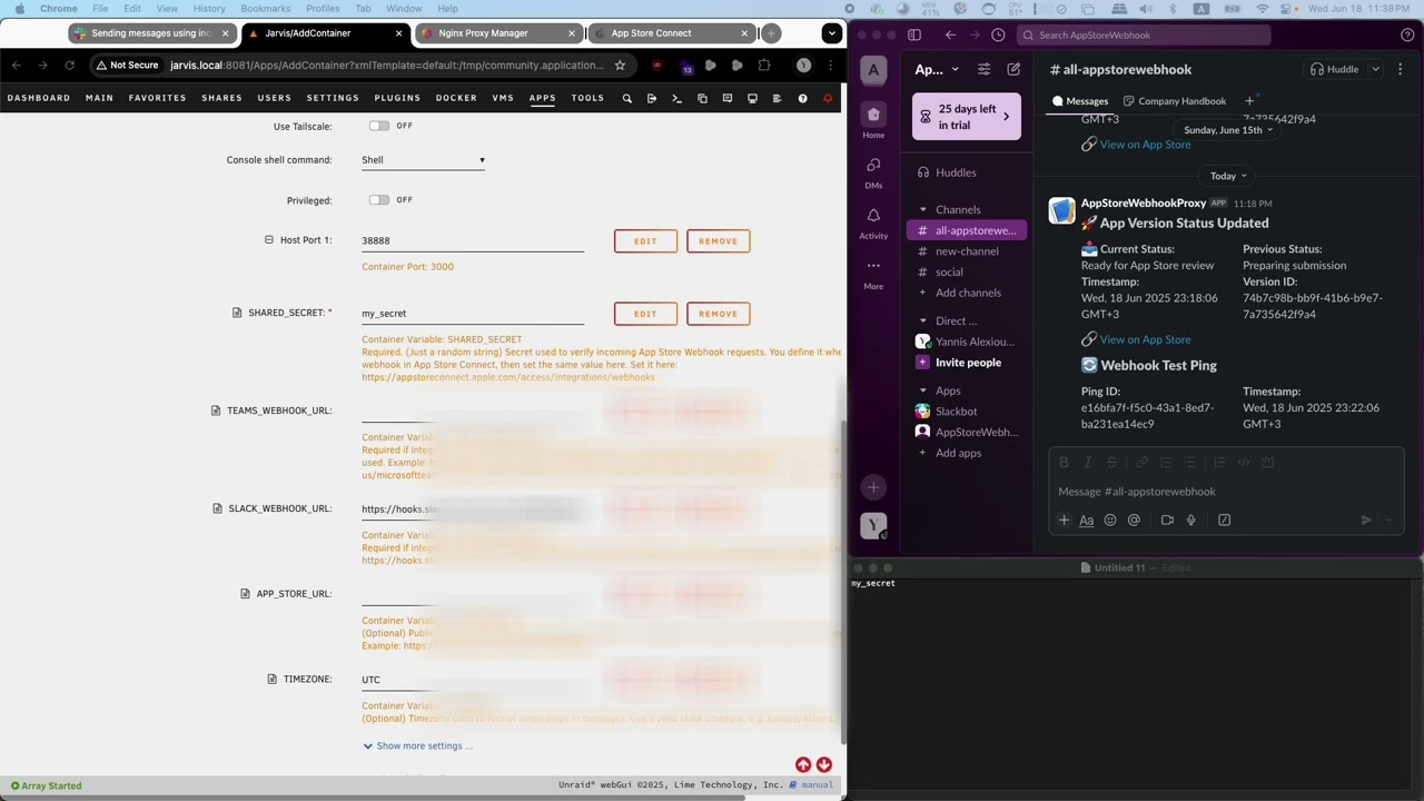 Self Host App Store Webhooks to Slack with Docker on Unraid