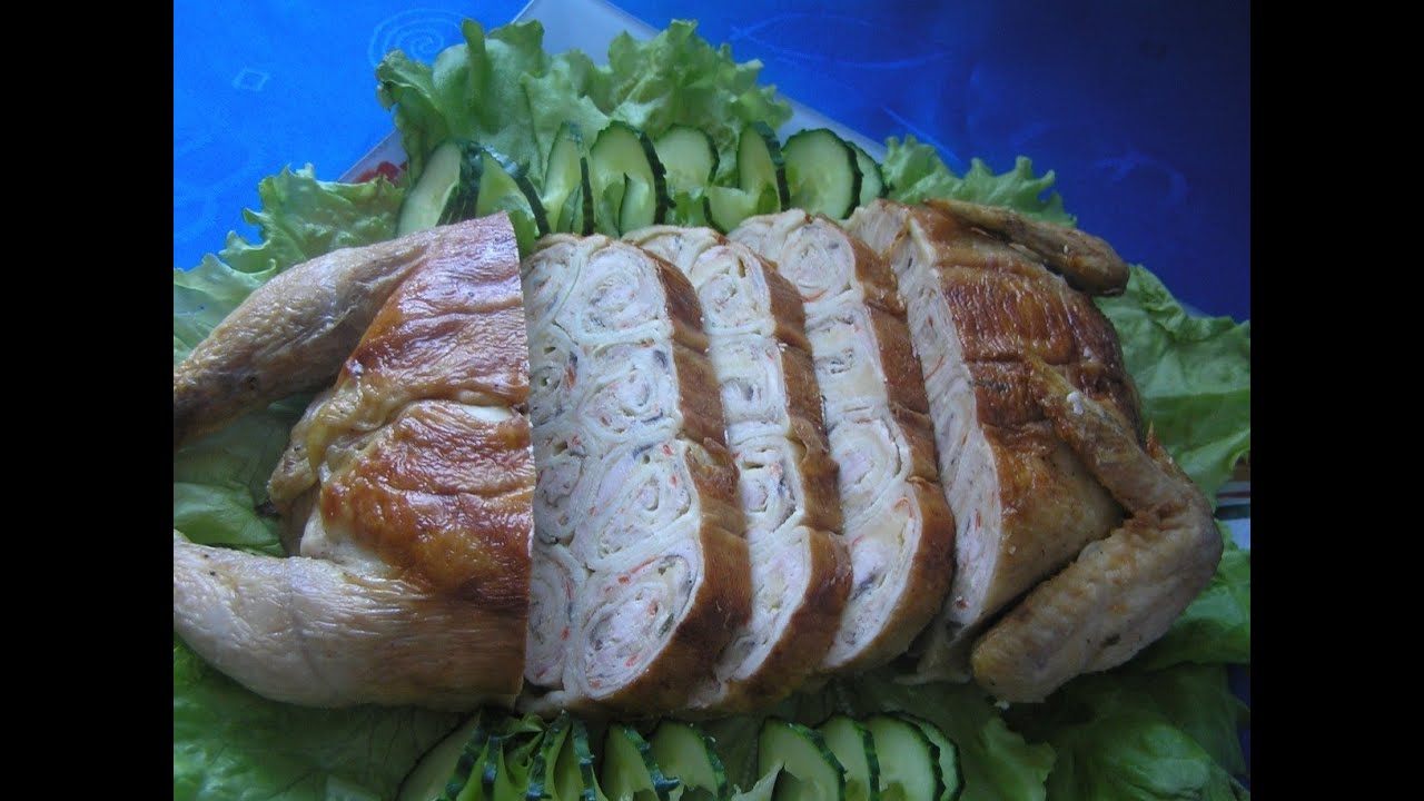 Курица фаршированная блинами