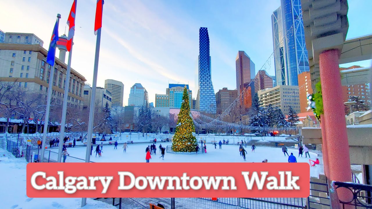 Calgary Downtown walk from Olympic Plaza to Hotel Fairmount (9 Ave) on 29th December, 2020. #Calgary