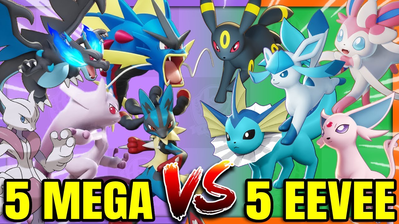 5 MEGA EVOLUTIONS vs 5 EEVEELUTIONS who wins in Pokemon Unite?! | Pokemon Unite