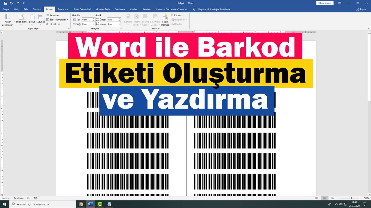 Word ile Barkod Etiketi Oluşturma ve Yazdırma