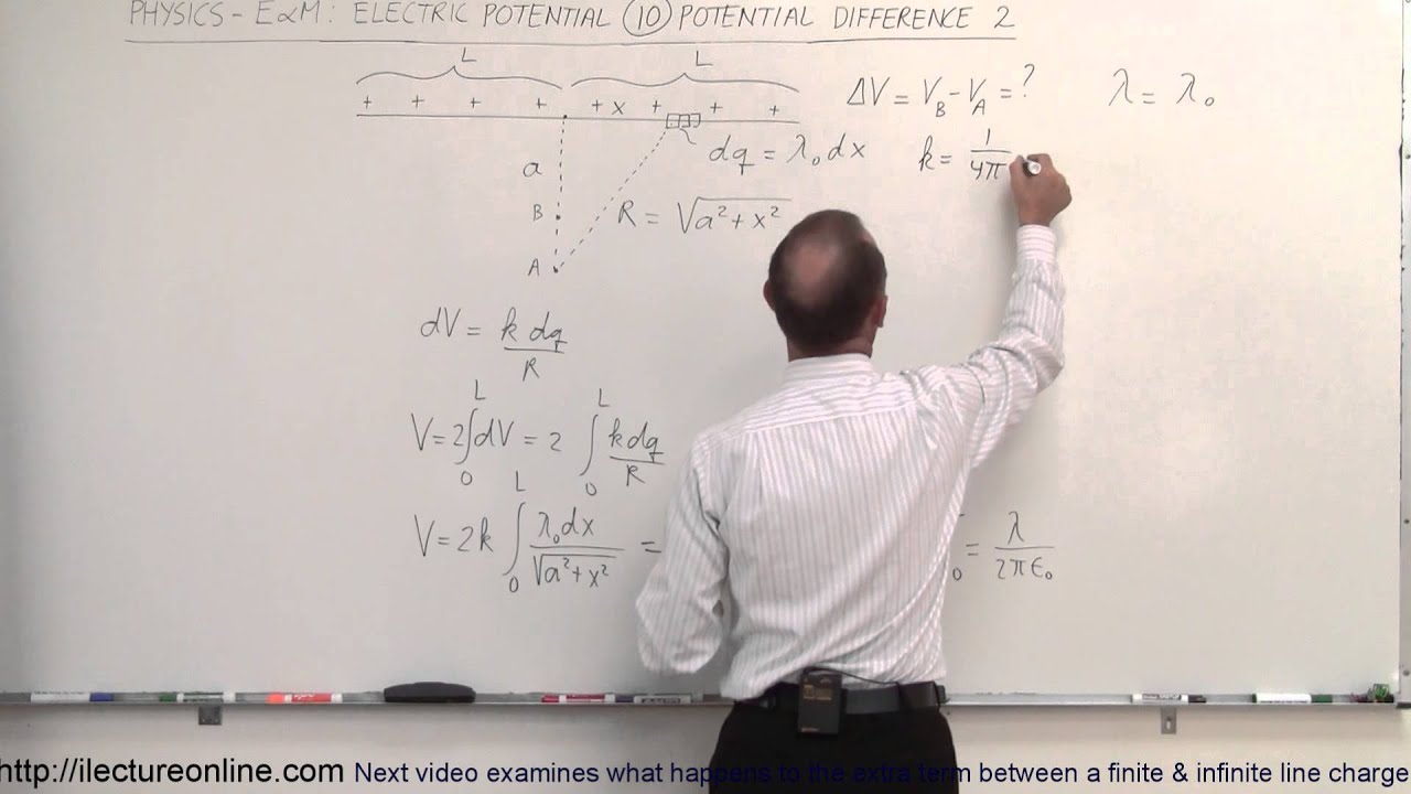 Physics 38   Electrical Potential (10 of 22) Potential Difference of 2 Pts Near Finite Line Charge
