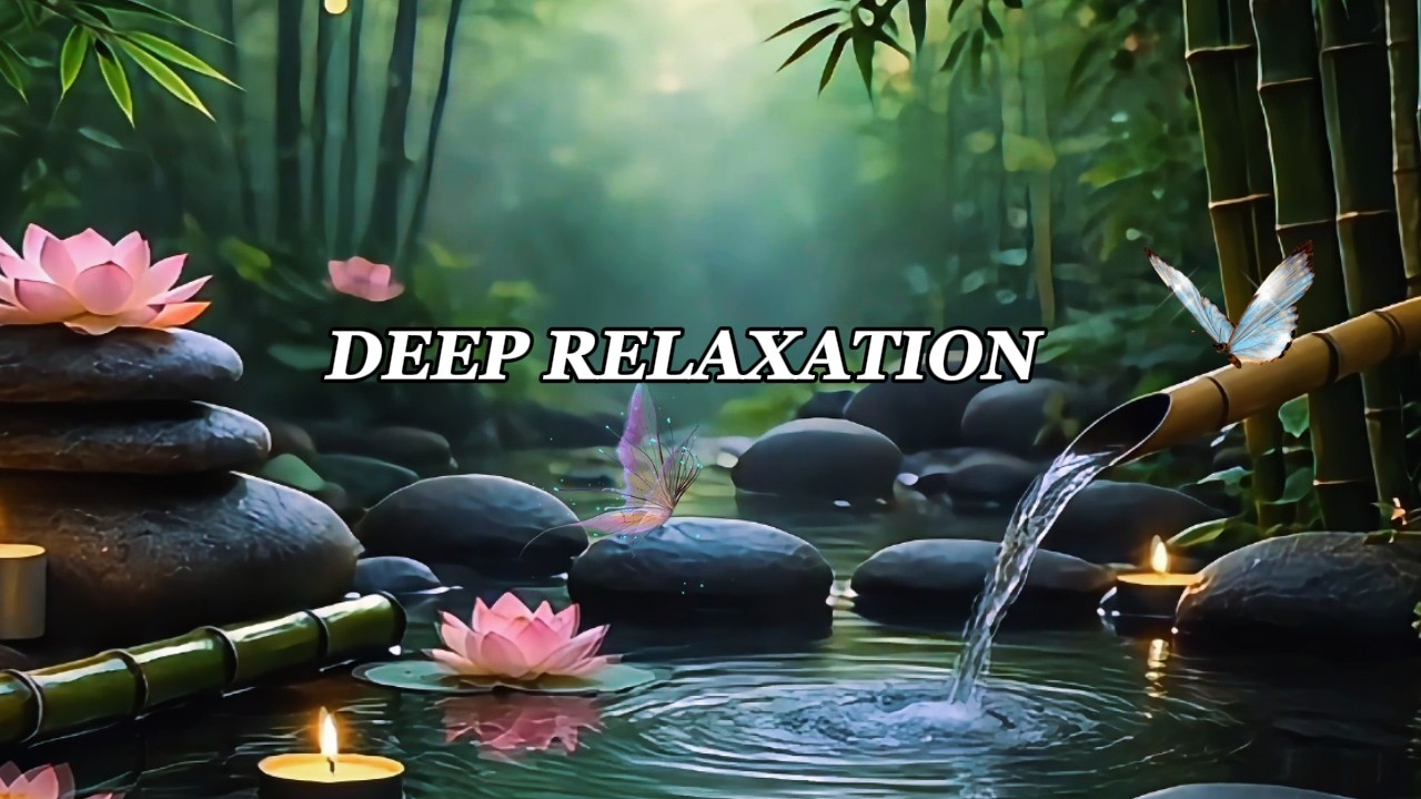 🌿 Deep Relaxation Music 🌿 Bamboo Water Fountain, Soft Flute Guitar & Nature Bird Sounds