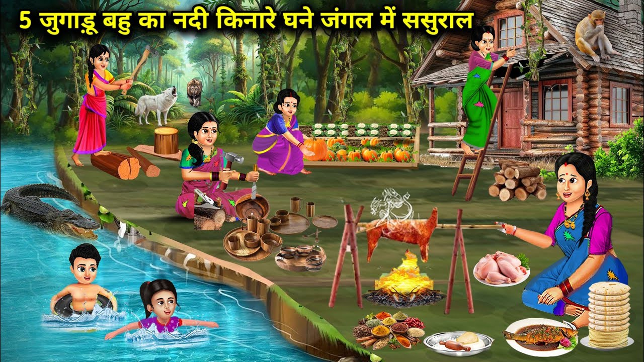 5 जुगाड़ू बहु का नदी किनारे घने जंगल में ससुराल| Hindi Cartoon Stories|| Saas Bahu ki Ghar Gharsthi|