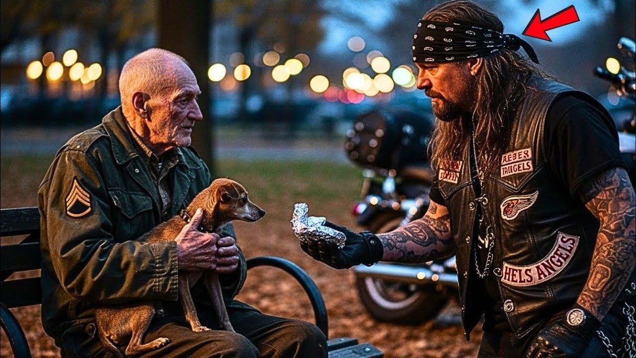 Hungriger 88 jähriger Veteran „Zuerst Hund füttern“ — Hells Angels Motorcycle Club halfen...........