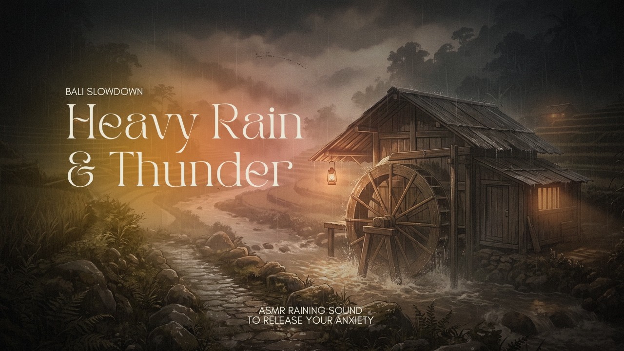 Rainy Bali Night | 1 Hour Nature White Noise & Artsy Illustration for Relaxation