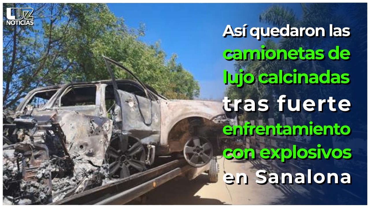 Así quedaron las camionetas de lujo calcinadas tras enfrentamiento con explosivos en Sanalona.