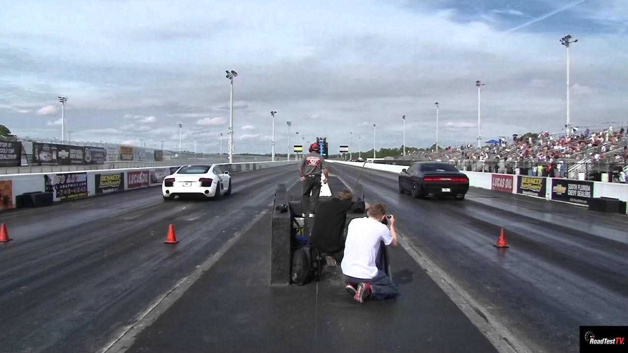 Hellcat Challenger Killer ?? Turbo SRT Challenger v Audi R8 V8 - 1/4 mile Drag Race - Road Test®