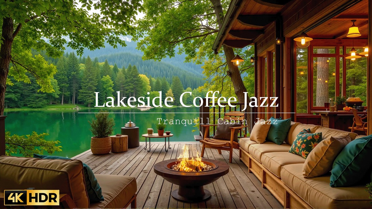 Lakeside Porch Coffee Shop Jazz Ambience | Relaxing Outdoor Porch Cafe Ambience with Nature Therapy