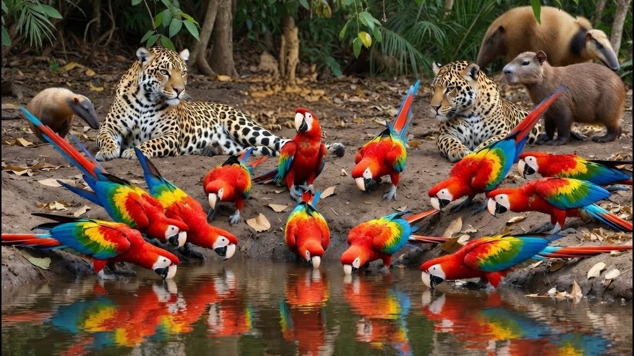 CENA RARA: Animais Silvestres se Reúnem Nesse Pequeno Ponto de Água
