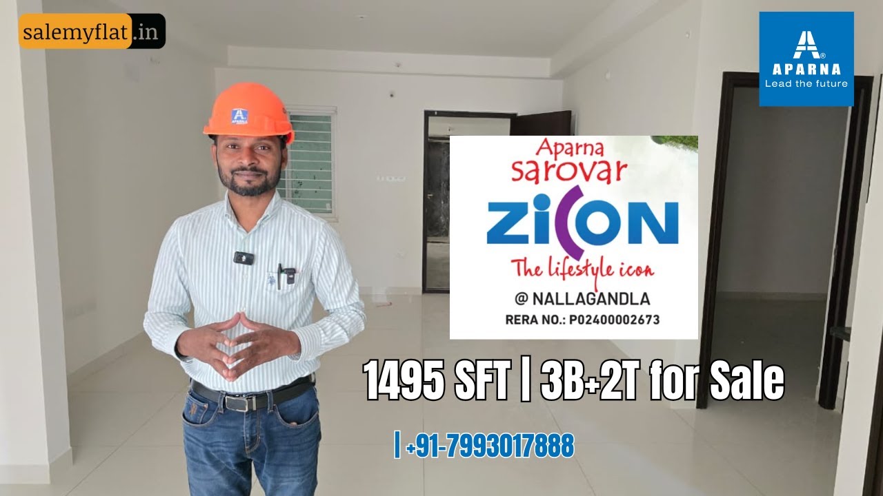 Ready to move 1495 sft 3bhk flat for resale in Aparna Sarovar Zicon at Nallagandla