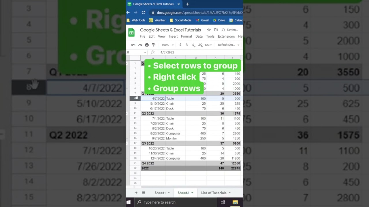 Create groups in excel & google sheets