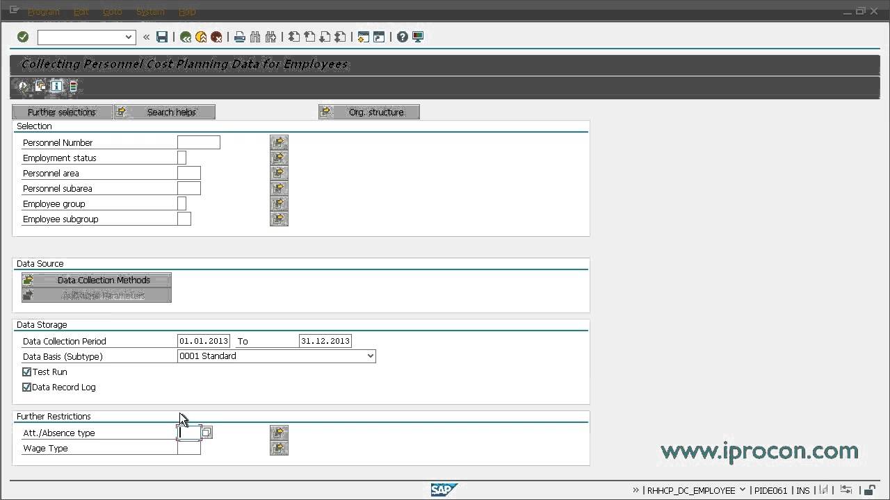 Collect employee masterdata for personnel cost planning in SAP HCM