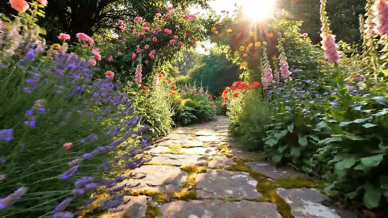 Rustic Stone Garden Path &mdash; Traditional stone walkways through flowers.