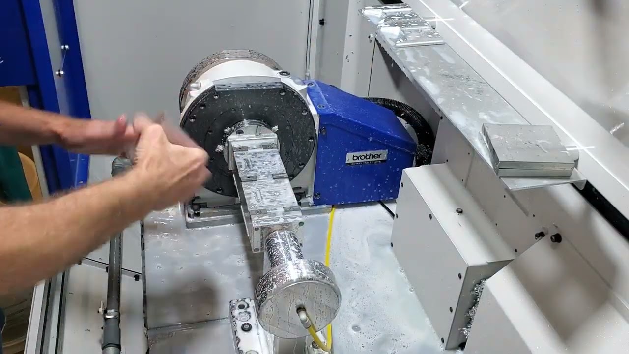 Brother R650 4th axis production viewing from the operators side.