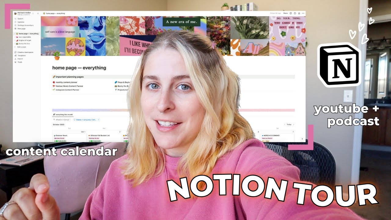 a tour of my NOTION, how I organize my content calendars for YouTube & my Podcast