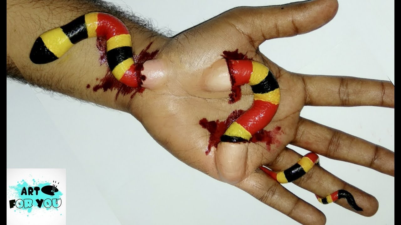 Real Snake Inside the Hand - magic trick | Cool 3d Trick on hand | 3d hand art | Artwork