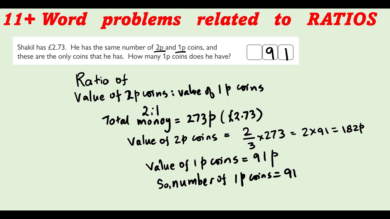 11+ Word Problems related to RATIOS (CEM Tests)