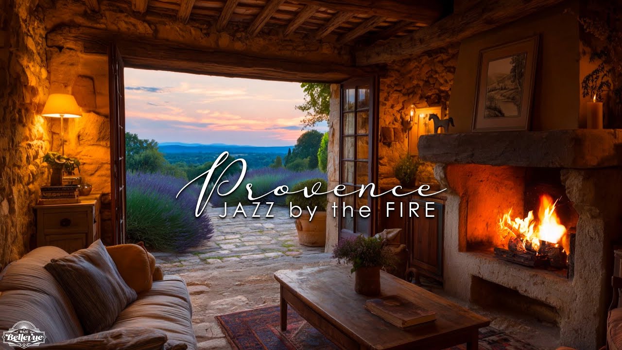 Provence Evening Ambience 🌙 Fireplace & Relaxing Jazz Piano with Crickets at Dusk