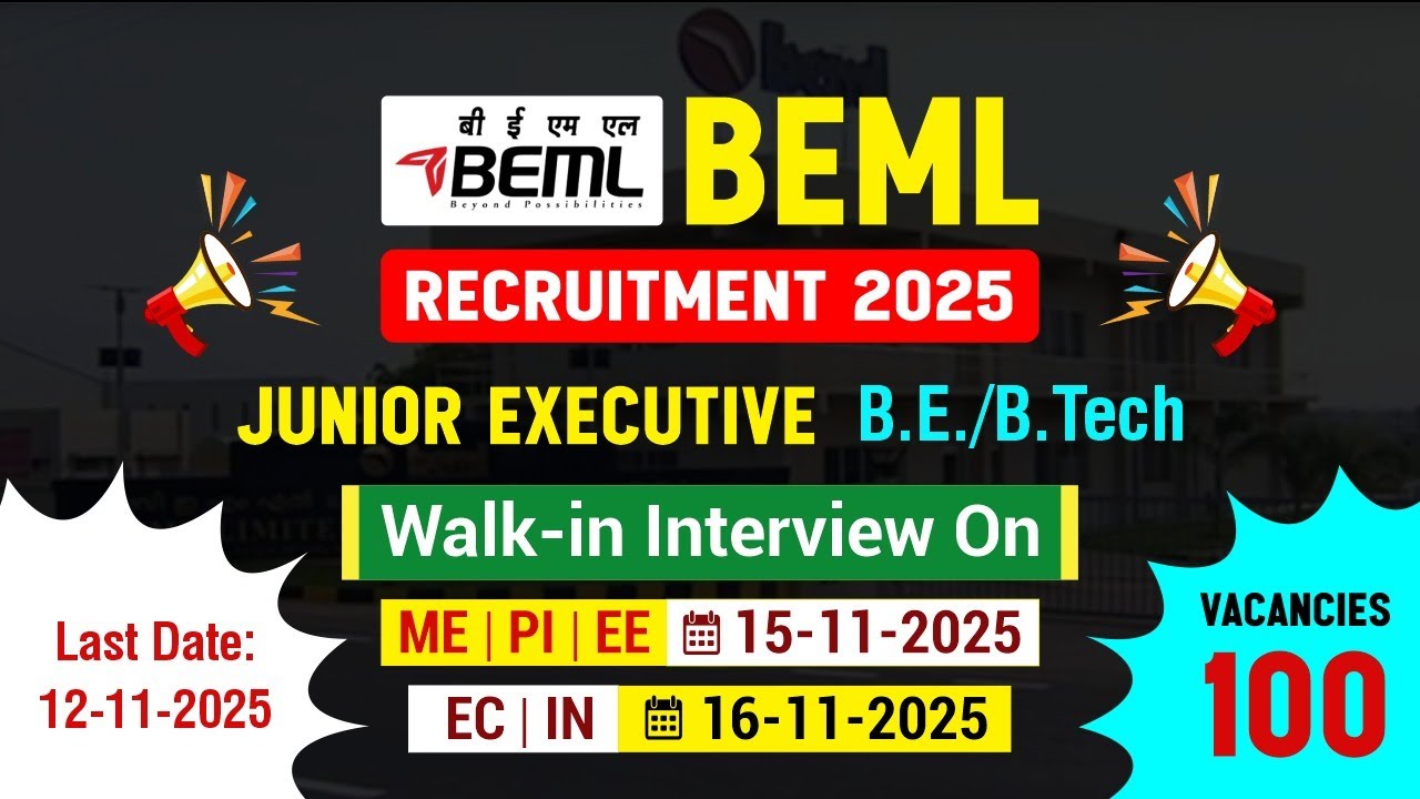 Набор в BEML 2025 | 100 вакансий для младших руководителей | Собеседования без предварительной за...